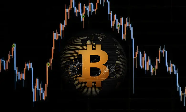Bitcoin news and cryptocurrency market updates displayed on a digital screen.